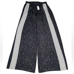Modern Works (NWT) Black and White Star Patterned Wide Leg Satin Pants (Size: M)